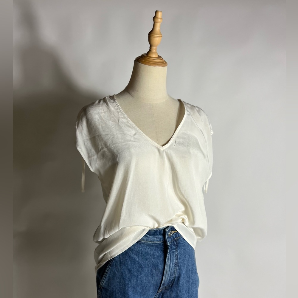 NWT JOIE 100% Silk Tie Sleeve Ivory Boxy Fit Top Womens Small